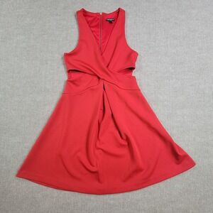 Express‎ Dress Womens 2 Red Midi Sleeveless Fit Flare Cut Out Cocktail Party